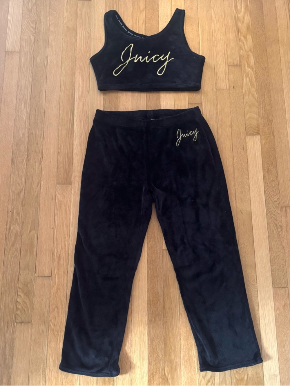 Juicy Couture Velour Set Tank Top Pants XL Black Gold Script Women’s Y2K